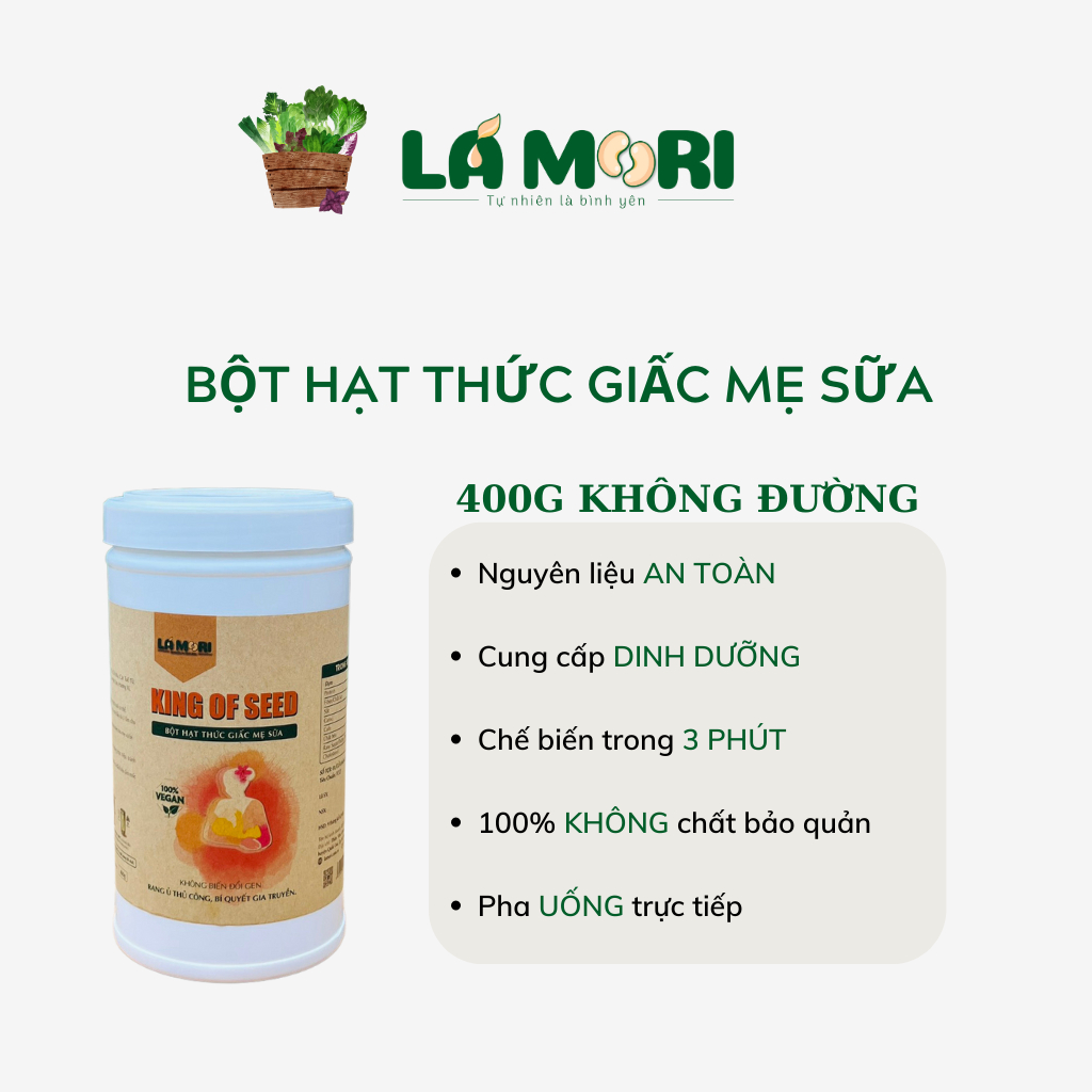 HỘP 400G Bột hạt thức giấc mẹ sữa KING OF SEED cung cấp canxi, protein tốt cho mẹ và bé - Lá Mori
