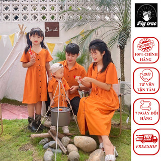 Set áo gia đình fig tree màu cam gạch siêu mát cho mùa hè