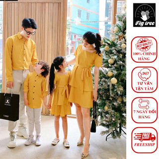 Set Sơ Mi Váy Gia Đình Fig Tree Màu Vàng Tươi Sáng Rực Rỡ ( hàng thiết kế + full size)