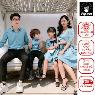Set sơ mi váy gia đình figtree màu xanh mint đi dự tiệc siêu sang chảnh