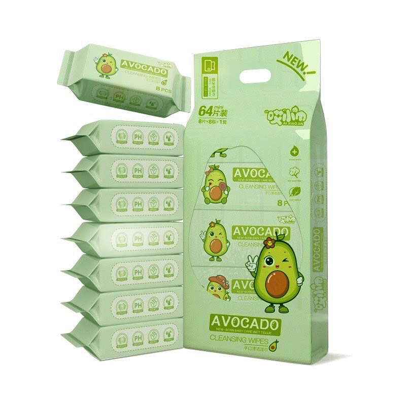 Set 8 gói khăn giấy ướt mini bỏ túi tiện dụng, bịch khăn ướt bỏ túi siêu nhỏ, thiết kế bao bì dễ thương