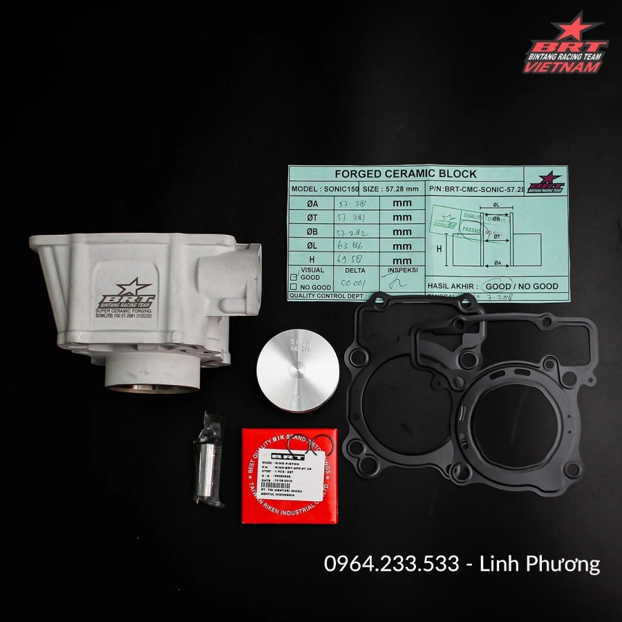 Hàng chính hãng Lòng BRT Ceramic+ Piston Nguyên 57.28 Sonic- Winner-CBR150 Honda