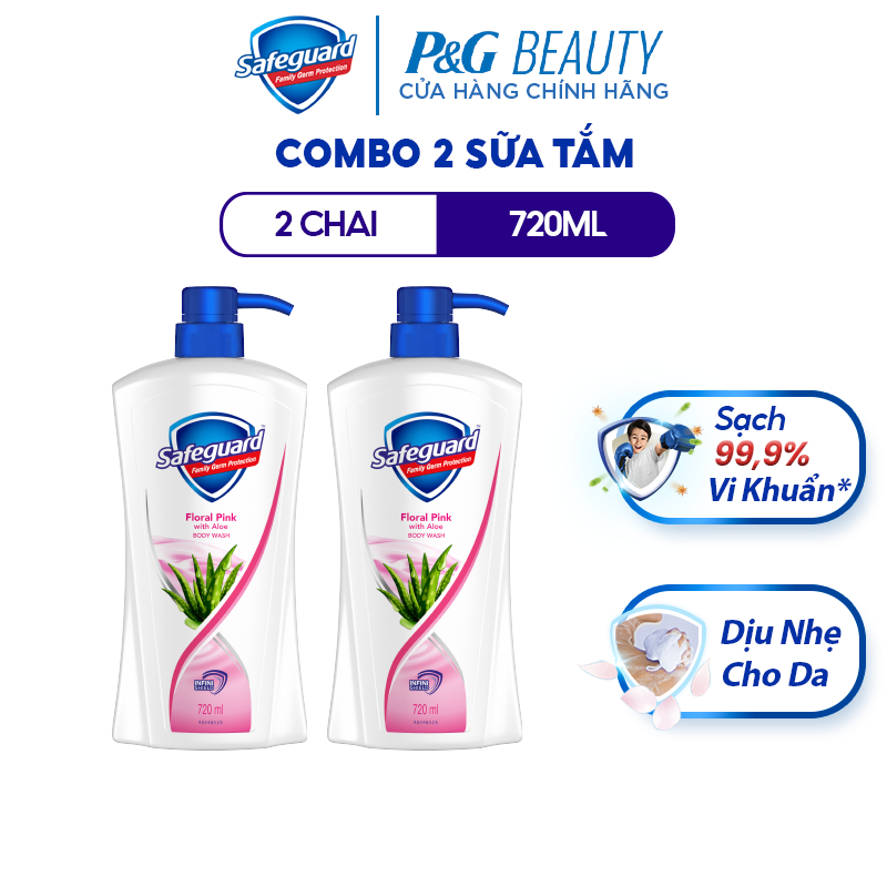 Combo 2 Sữa Tắm SAFEGUARD Sạch 99,9% Vi Khuẩn & Dịu Nhẹ Cho Da Chai 720ml/Chai Hoa Hồng Lô Hội