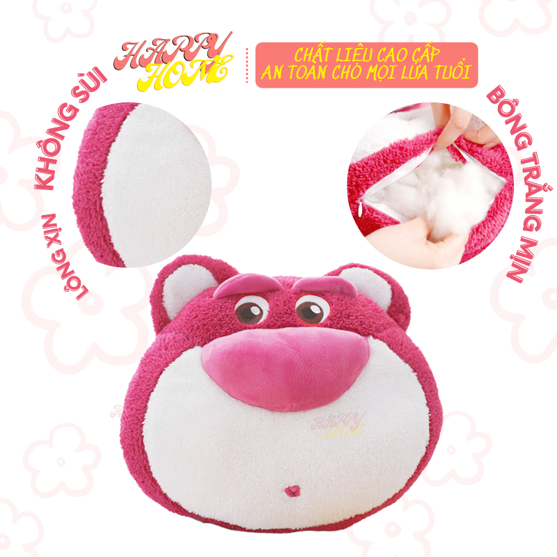 Bộ chăn mền gối gấu bông mặt gấu Lotso, chăn gối ngủ văn phòng 3 trong 1 chất liệu cao cao cấp Happy Home