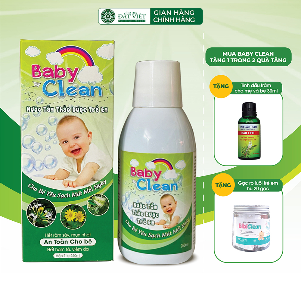 Nước tắm gội thảo dược cho bé - Baby Clean 250ml, ngừa rôm sảy, hăm tã, lở ngứa, làm sạch và mát cơ thể