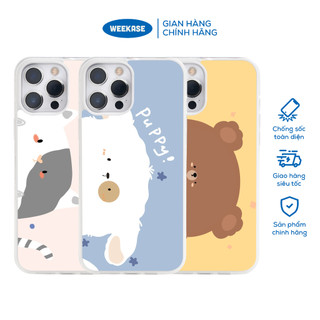 Ốp lưng iPhone viền trắng, đen chống sốc chống va đập Weekase in hình Cute Friends - Màu in cực bền