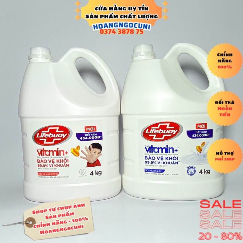 Nước rửa tay lifebuoy can 4kg tinh chất vitamin diệt khuẩn 99.9% bảo vệ vượt trội và dưỡng ẩm da mẫu mới nhất 2023