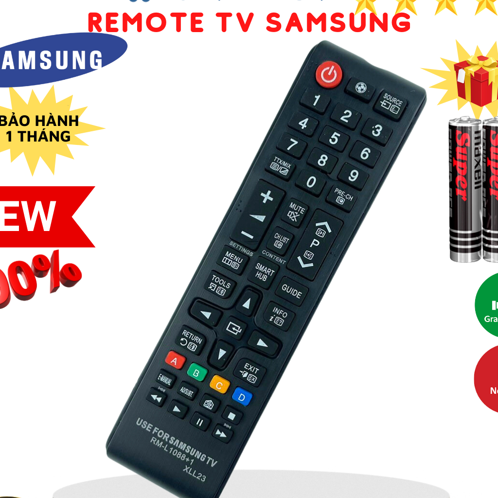 Remote điều khiển tivi Samsung RM-L1088, điều khiển TV SamSung loại ngắn dùng cho tivi LED/LCD - Tặng kèm pin