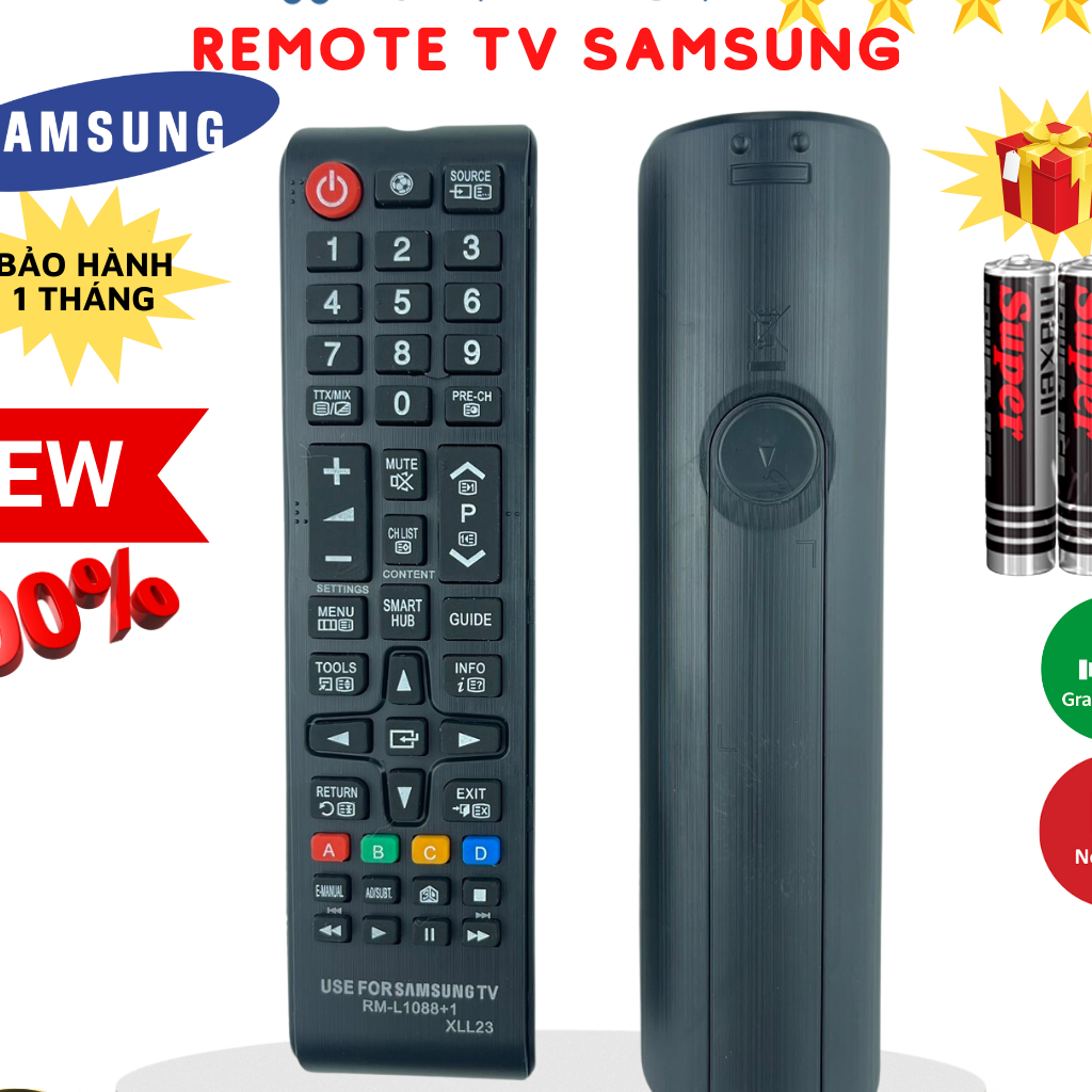 Remote điều khiển tivi Samsung RM-L1088, điều khiển TV SamSung loại ngắn dùng cho tivi LED/LCD - Tặng kèm pin
