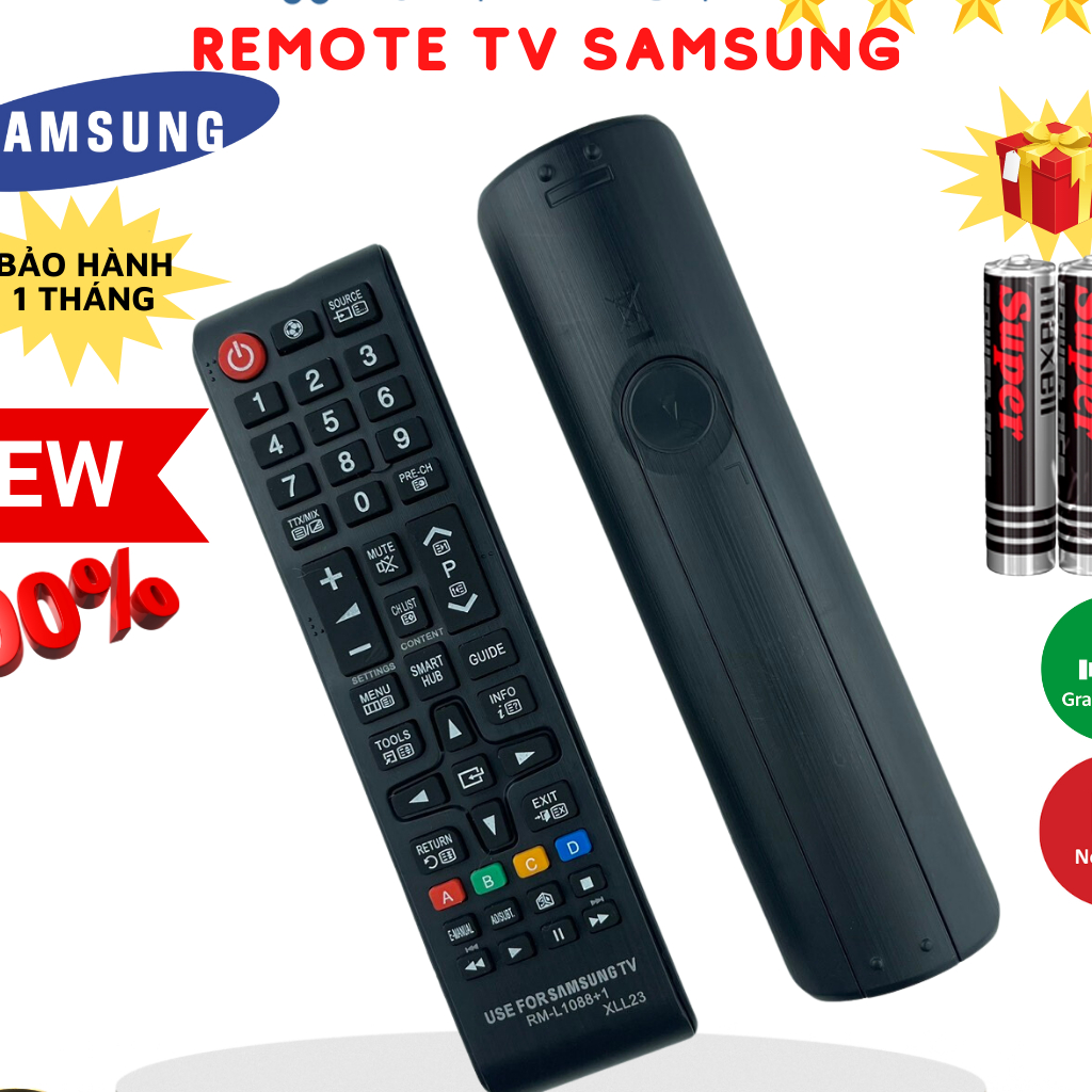 Remote điều khiển tivi Samsung RM-L1088, điều khiển TV SamSung loại ngắn dùng cho tivi LED/LCD - Tặng kèm pin