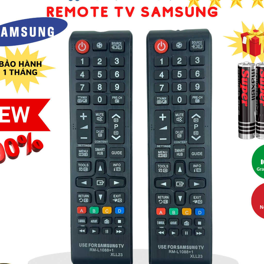Remote điều khiển tivi Samsung RM-L1088, điều khiển TV SamSung loại ngắn dùng cho tivi LED/LCD - Tặng kèm pin