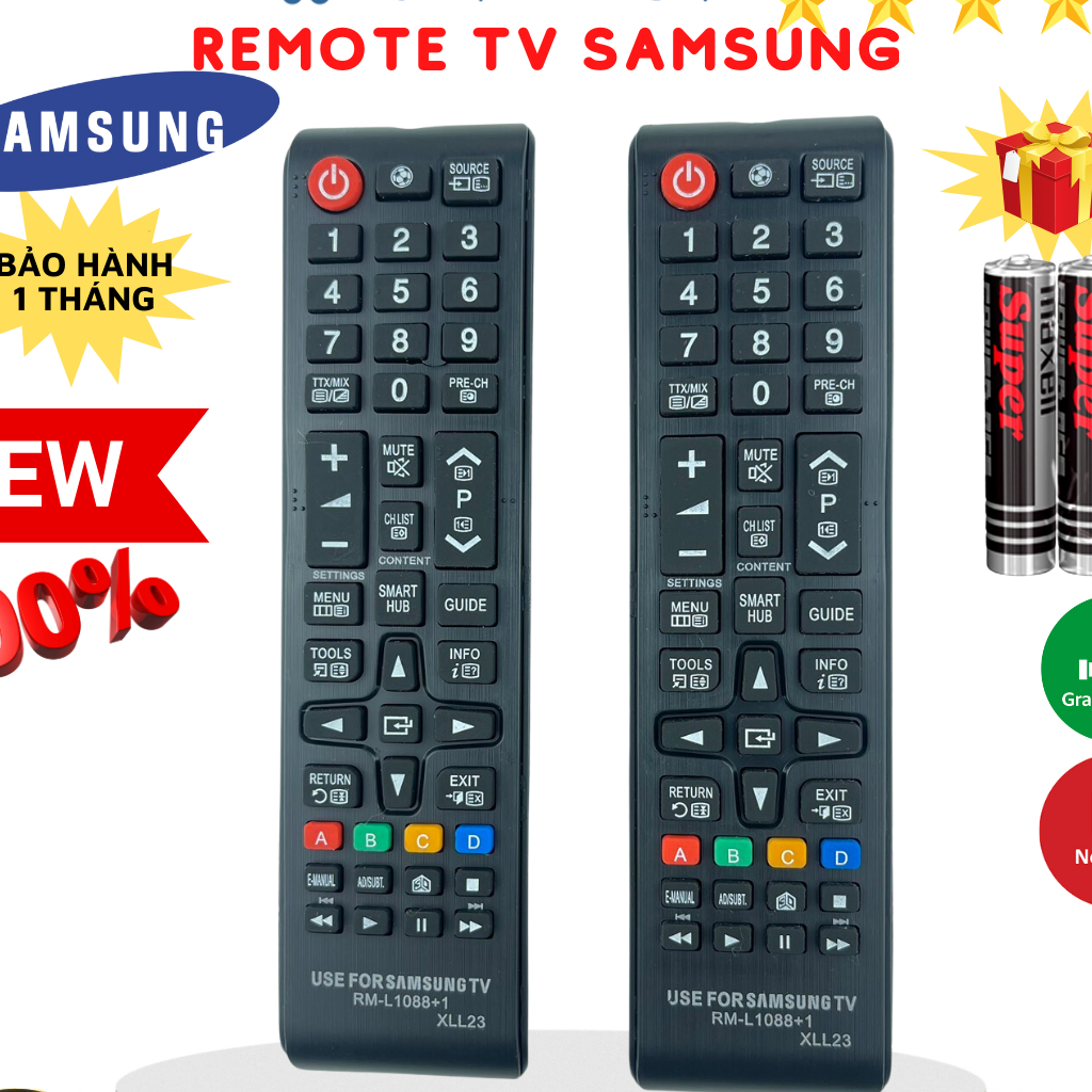Remote điều khiển tivi Samsung RM-L1088, điều khiển TV SamSung loại ngắn dùng cho tivi LED/LCD - Tặng kèm pin