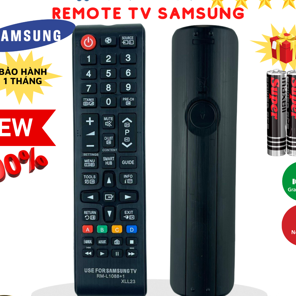 Remote điều khiển tivi Samsung RM-L1088, điều khiển TV SamSung loại ngắn dùng cho tivi LED/LCD - Tặng kèm pin