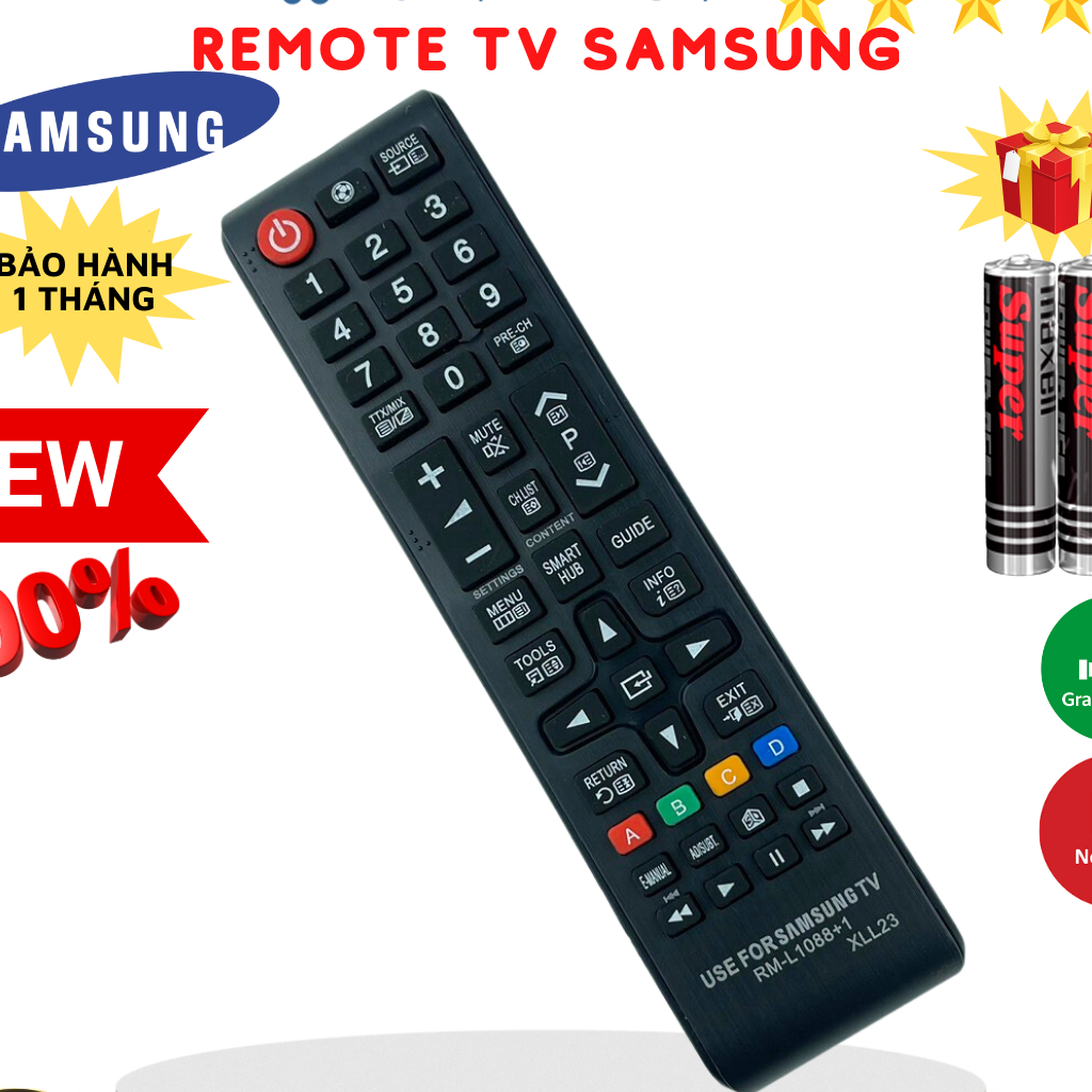 Remote điều khiển tivi Samsung RM-L1088, điều khiển TV SamSung loại ngắn dùng cho tivi LED/LCD - Tặng kèm pin