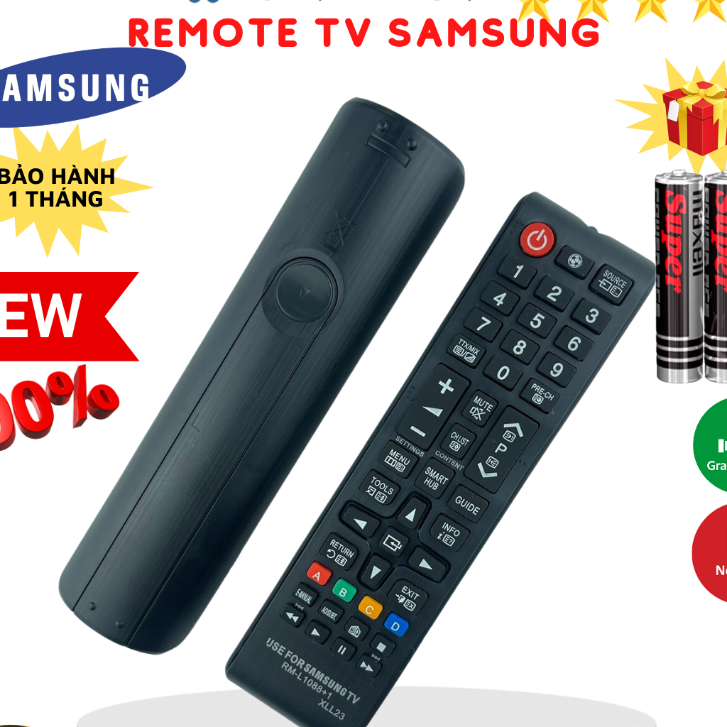 Remote điều khiển tivi Samsung RM-L1088, điều khiển TV SamSung loại ngắn dùng cho tivi LED/LCD - Tặng kèm pin