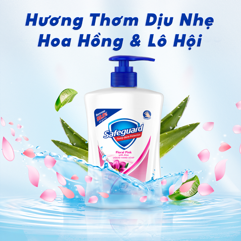 Combo 2 Nước Rửa Tay SAFEGUARD Sạch 99,9% Vi Khuẩn & Dịu Nhẹ Cho Da Chai 450ml & Túi 420ml Hoa Hồng Lô Hội