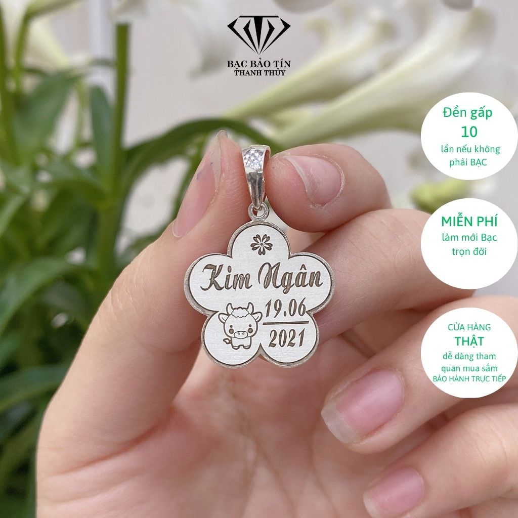 Mặt dây chuyền bạc khắc tên và con giáp cho bé Bạc Bảo Tín Thanh Thủy