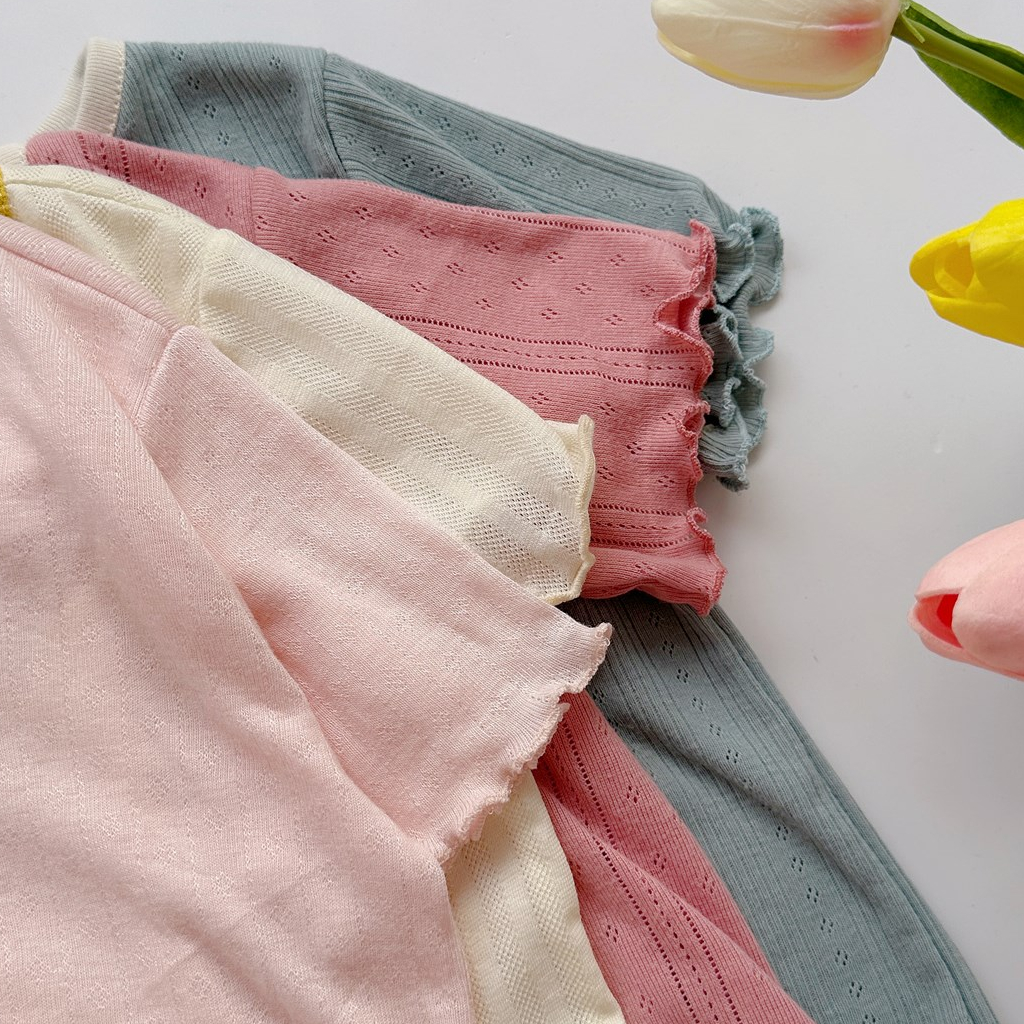 Bộ cộc tay họa tiết phối viền nơ cho bé Minium, Bộ quần áo trẻ em cotton thu hè, miniumbabyfashion SB1430, SB1466