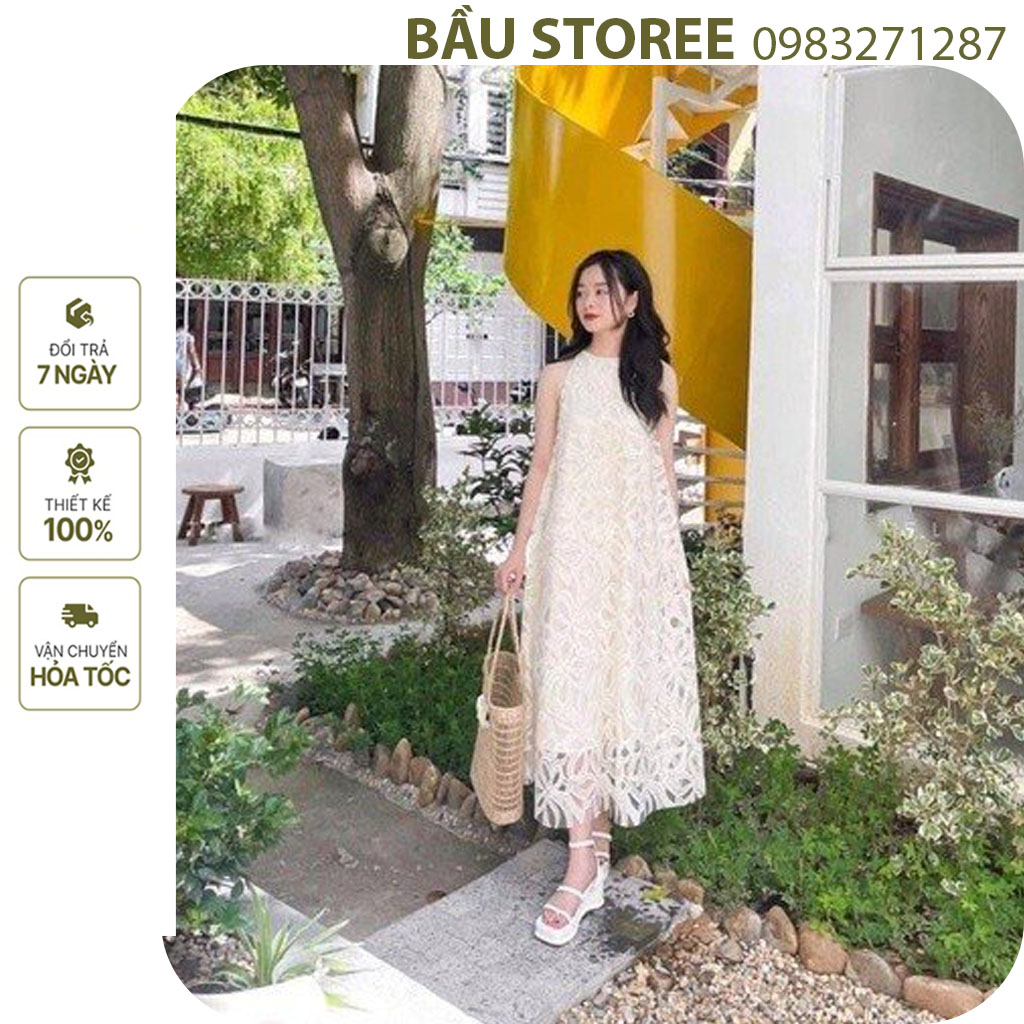 ĐẦM BẦU CỔ YẾM, VÁY HOA NỔI REN TIỂU THƯ SIÊU SANG - VÁY BẦU THIẾT KẾ XINH XẮN ĐI BIỂN ĐI DỰ