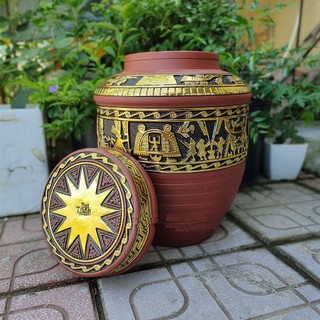 Chum sành ngâm rượu trống đồng dát vàng gốm sứ bát tràng