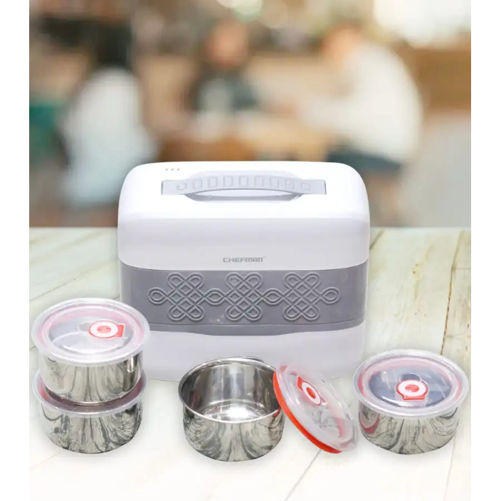 Hộp cơm giữ nhiệt 2 tầng Chefman CM – 121I, Hôp cơm cắm điện văn phòng  mẫu mới 2023 hiện đại.