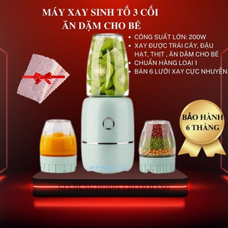 Máy xay sinh tố 3 cối ăn dặm cho bé, máy xay cầm tay mini,xay tỏi ớt,xay thịt 3 cối thuỷ tinh, đậu hạt