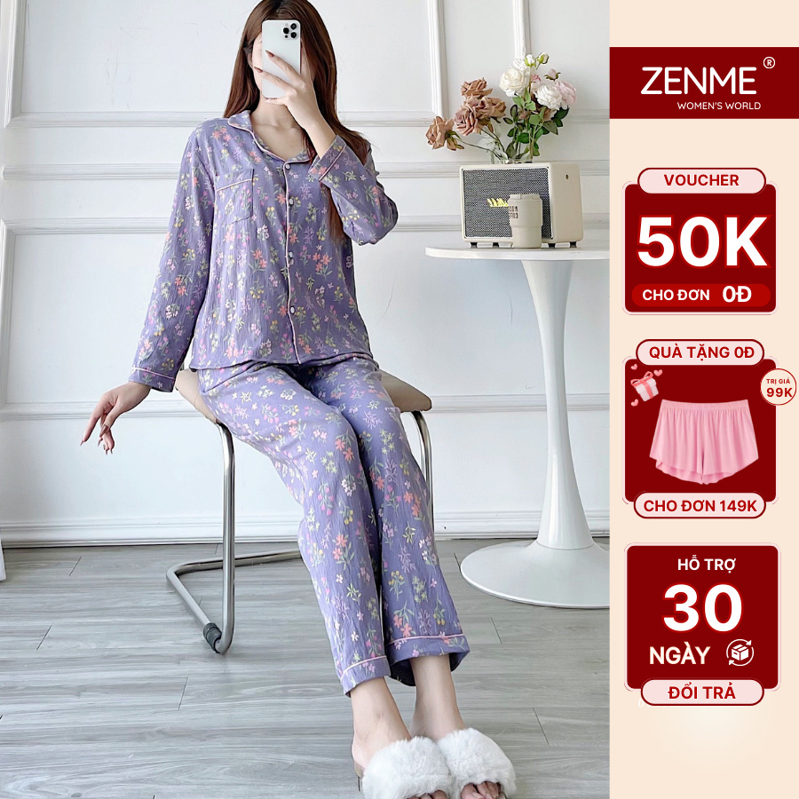 Đồ Bộ Nữ Mặc Ở Nhà Zen Me Women's World Chất Cotton Xốp Mềm Mịn Thoải Mái - Pijama Nữ Dài Tay Họa Tiết PJTX1222, ZenMe