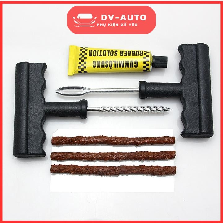 Bộ vá lốp ô tô, xe máy không xăm dự phòng nhỏ gọn tiện lợi, dụng cụ sửa chữa lốp xe by DV AUTO