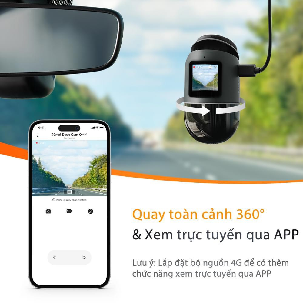Camera hành trình ô tô 70mai Omni X200 giám sát từ xa xoay 360