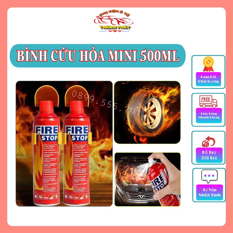 Bình cứu hỏa chữa cháy cầm tay mini dạng xịt dập lửa khẩn cấp trên ô tô, xe máy, văn phòng FIRE STOP dung tích 500ml