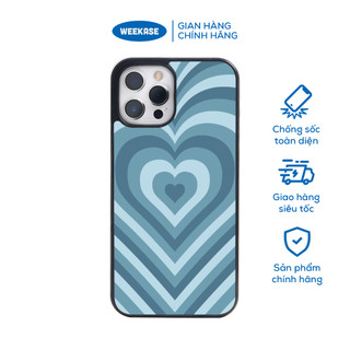 Ốp lưng iPhone viền trắng, đen chống sốc chống va đập Weekase in hình nhiều trái tim màu xanh bạc hà - Màu in cực bền