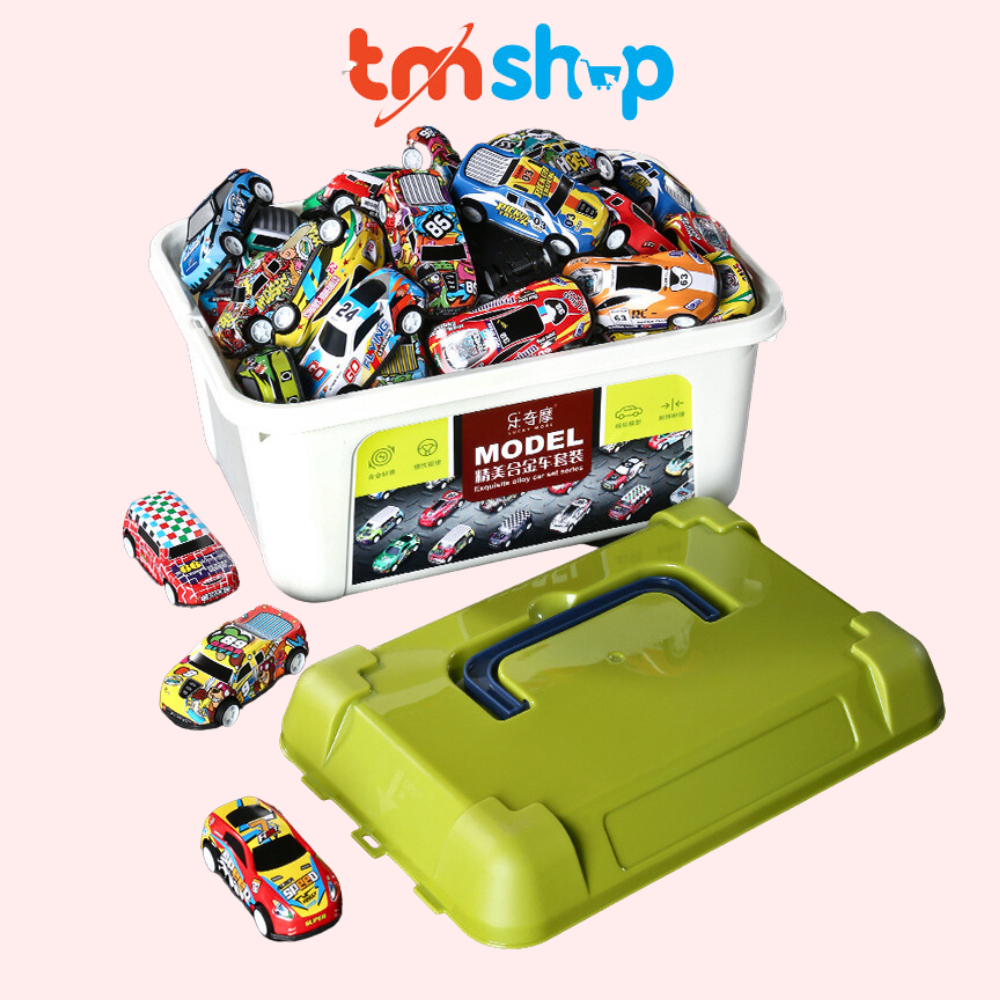 Bộ đồ chơi ô tô Tmshop gồm 30 xe mini đựng trong hộp nhựa, xe ô tô đồ chơi chất liệu hợp kim