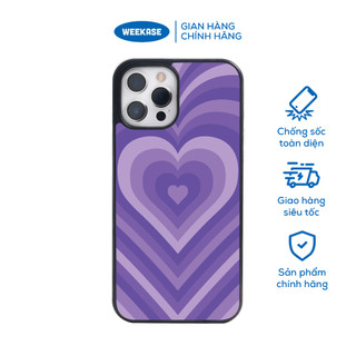 Ốp lưng iPhone viền trắng, đen chống sốc chống va đập Weekase in hình nhiều trái tim màu tím khoai môn - Màu in cực bền
