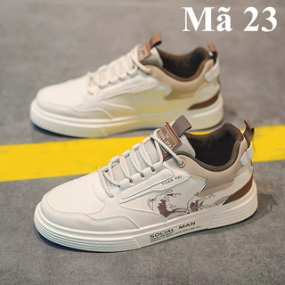 Giày thể thao nam, giày sneaker, giày da màu be gót nâu mã 23