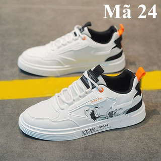 Giày thể thao nam, giày sneaker, giày da màu be gót đen mã 24