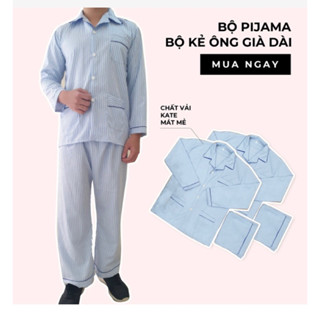 ( 10 Màu) Bộ Pijama nam, set đồ ngủ dài tay thu đông kẻ ông già vải đẹp - Quần áo mặc nhà nam trung niên hàng loại 1