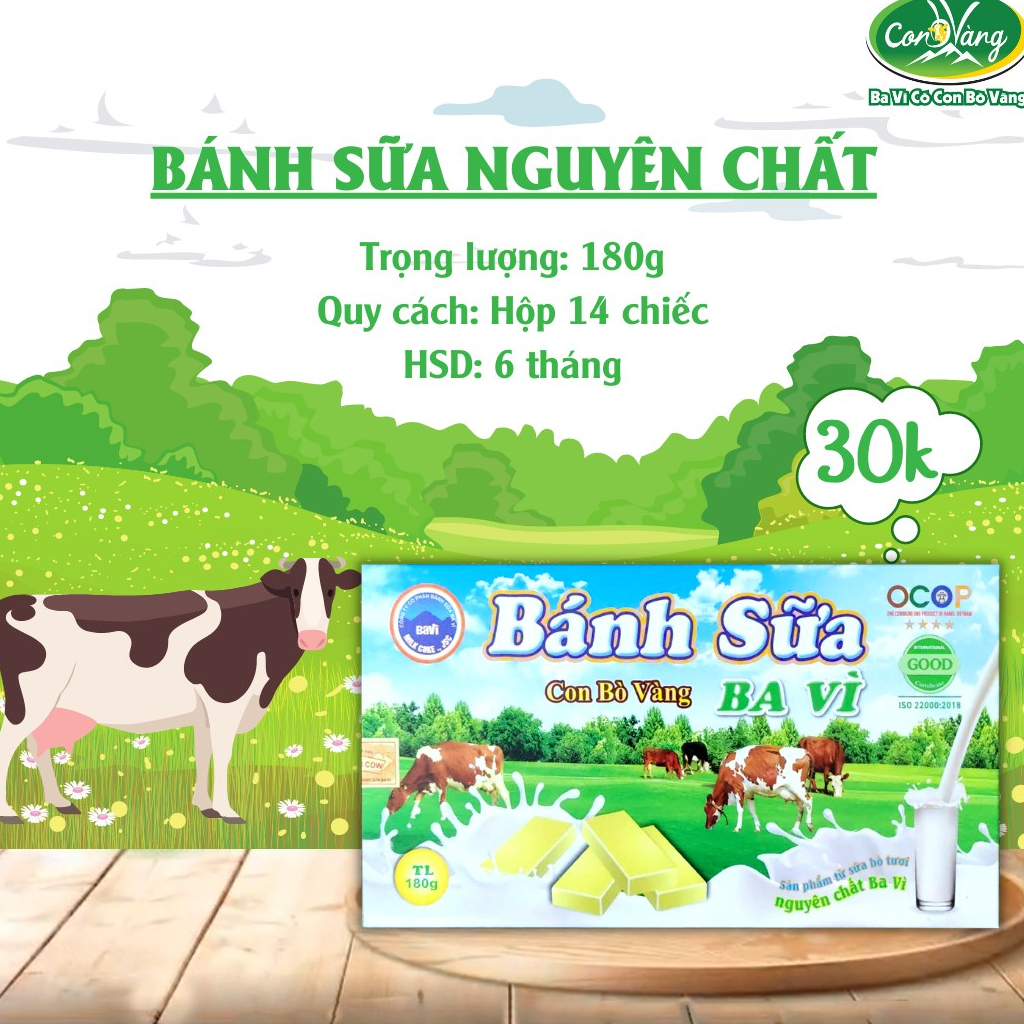 Bánh Sữa Nguyên Chất Ba Vì hiệu Con Bò Vàng - Hộp 180g