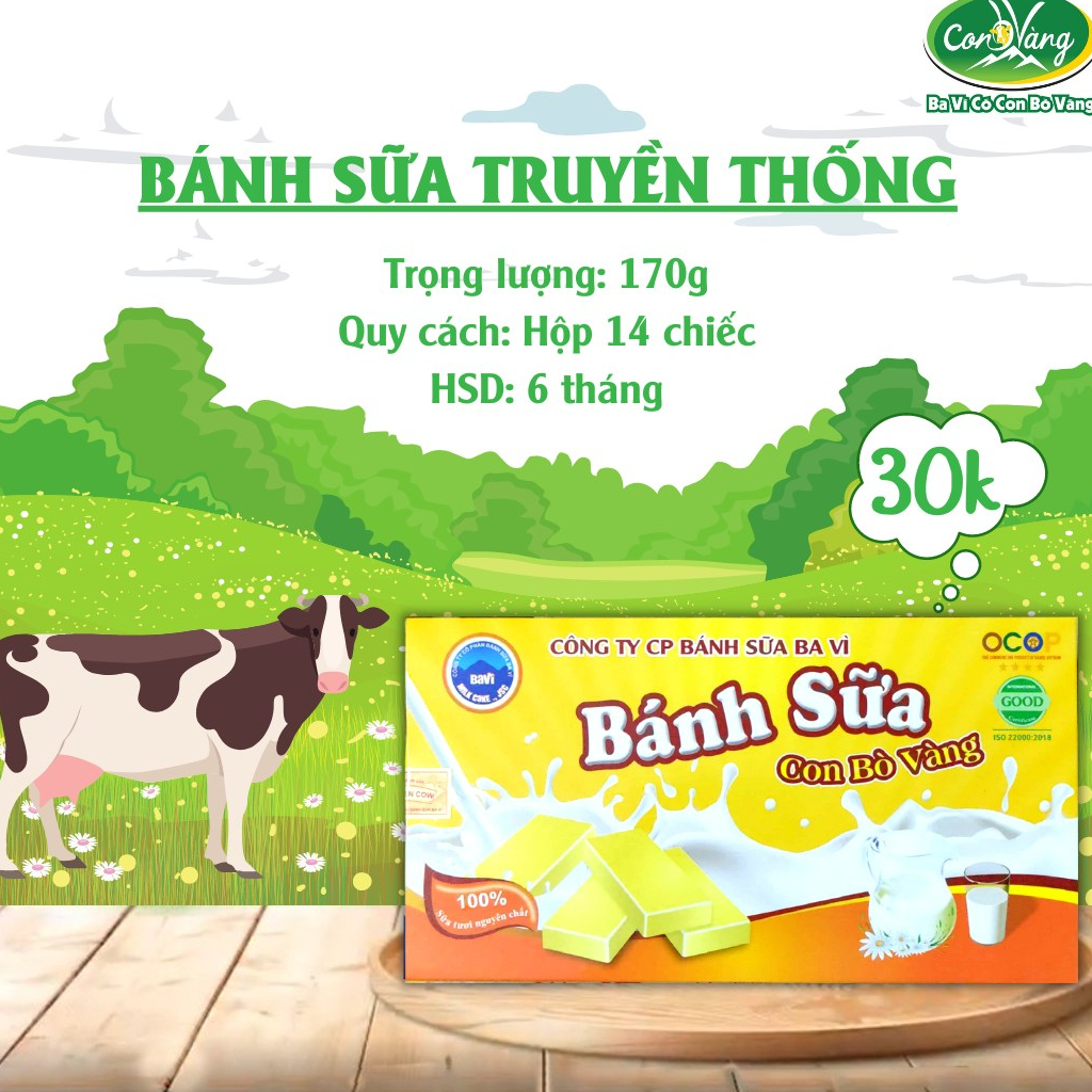 Bánh Sữa Nguyên Chất Ba Vì hiệu Con Bò Vàng - Hộp 180g