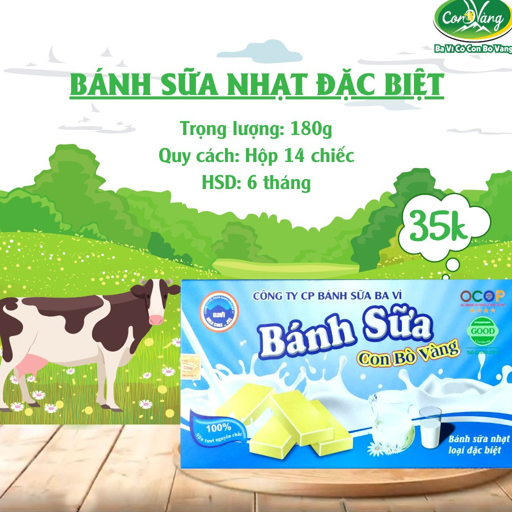 Bánh Sữa Nguyên Chất Ba Vì hiệu Con Bò Vàng - Hộp 180g