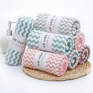 Khăn mặt lông cừu Hàn Quốc kẻ sóng kt 50x35cm hàng chuẩn siêu mềm mịn