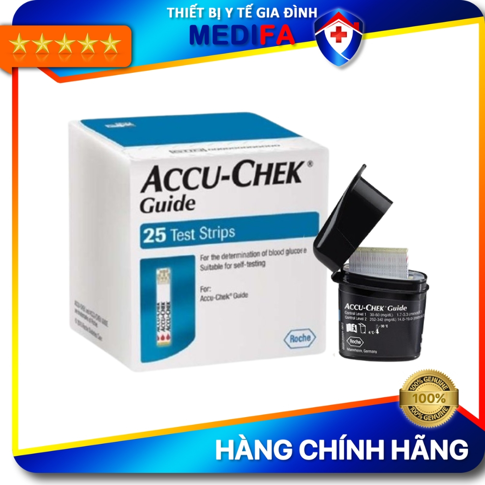 Hộp 25 Que Thử Đường Huyết Accu-Chek Guide, Date Xa, NK Chính Ngạch, Tem Niêm Phong, Tem Phụ TV