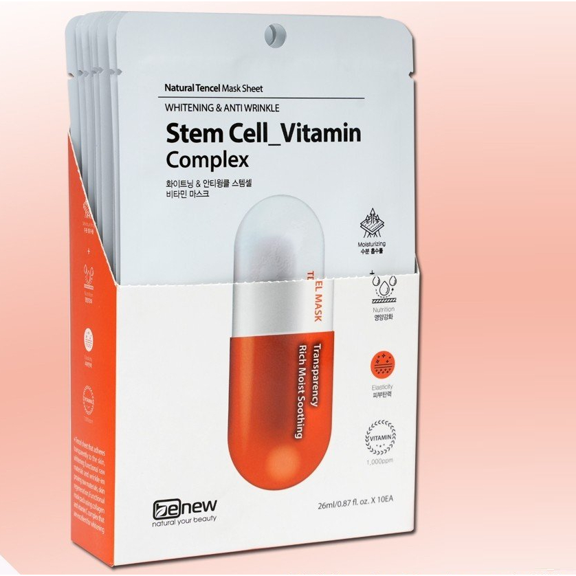 Combo 10 Mặt Nạ Tái Tạo Tế Bào Gốc Trắng Da, Phục Hồi Da Hiệu Quả  BENEW - Stem Cell Vitamin Complex Hàn quốc 26ml/chiếc