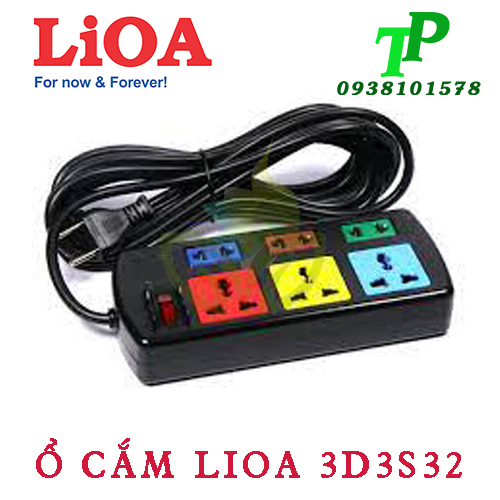 Ổ Cắm Điện Đa Năng 6 Ổ Cắm LiOA 3D3S32 3 Mét Hàng Chính Hãng