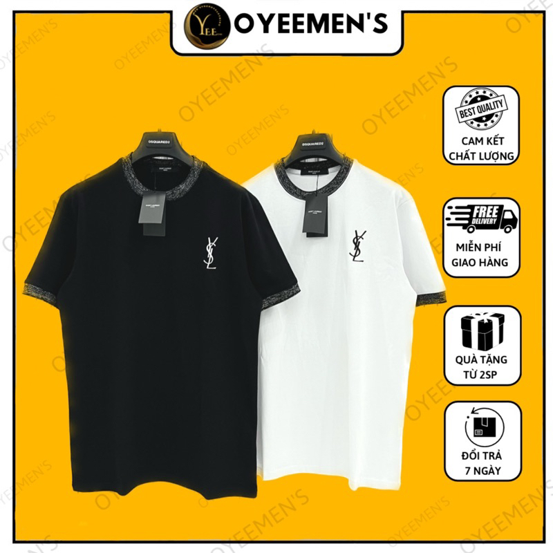 - Áo Tee YSL Cổ kim tuyến thêu logo Cao cấp Fulltag túi Thời Trang Nam Nữ Luxury sc2023