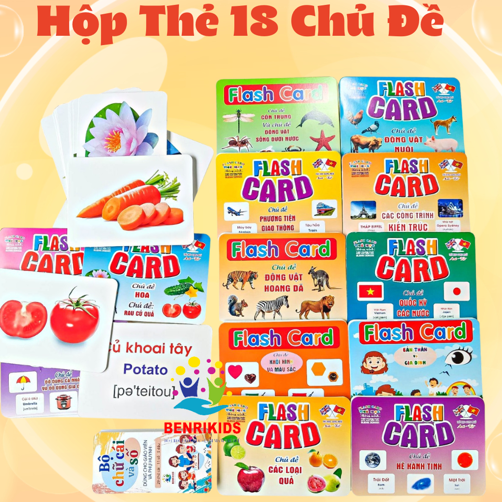 Bộ Thẻ Học Thông Minh - 18 Chủ Đề Song Ngữ Anh-Việt Chuẩn Theo Phương Pháp Glenn Doman Dành Cho Bé Từ 0-6 Tuổi
