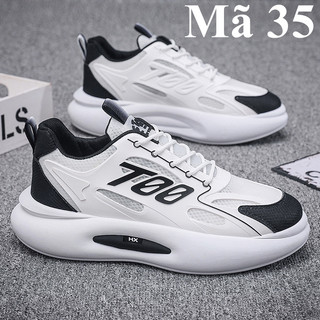 Giày thể thao nam, giày sneaker, giày da trắng phối đế bánh mì 5cm mã 35