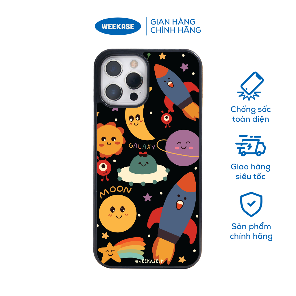 Ốp lưng iPhone viền trắng, đen chống sốc chống va đập Weekase in hình vũ trụ - Màu in cực bền