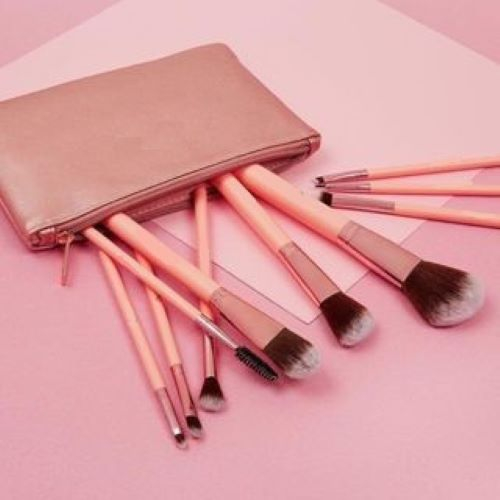 Set Cọ Trang Điểm BH COSMETICS 10 Cây Màu Hồng Xinh Xắn Có Bao Da