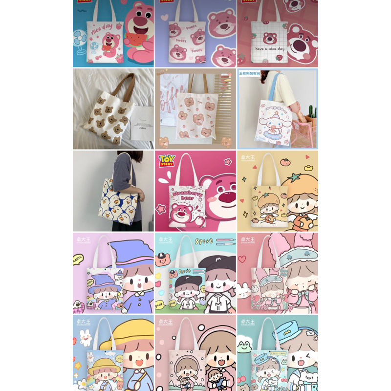 Túi tote túi vải canvas có khóa miệng ngăn phụ bên trong thời trang phong cách hàn quốc