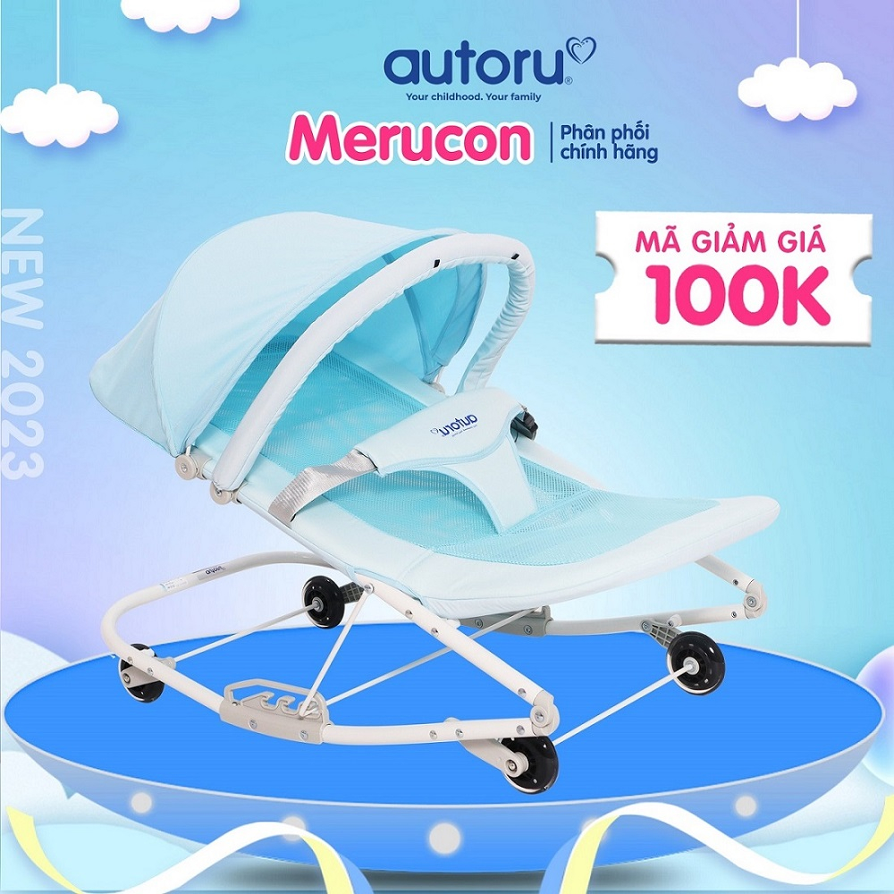 Ghế bập bênh rung nhún Autoru có bánh xe đẩy cho bé sơ sinh đến 18 tháng, bé ăn bột, ngủ giấc ngắn, xếp gọn dễ dàng F1
